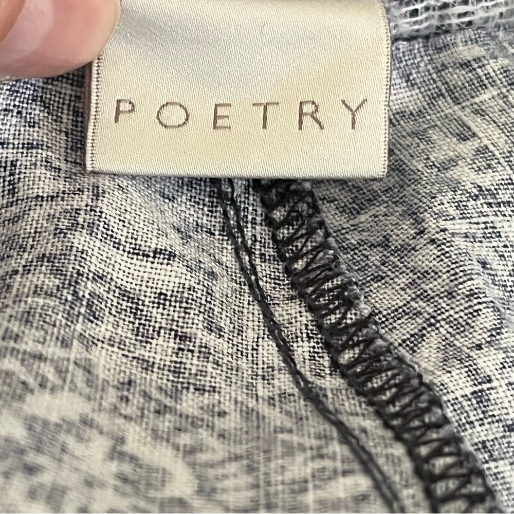 Poetry 100% Linen Blue Floral Damask Cropped Trouser Pants Size 10 - Picture 4 of 6
